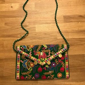 Embroidered handbag with elephants from India